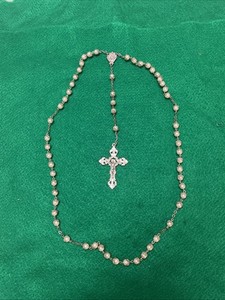 Vintage Beautiful AP Sterling Silver Rosary Capped Pearls, large Crucifix