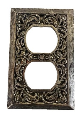 Vintage Brass Plated Floral Filigree Decorative Outlet Plate Wall Box Cover