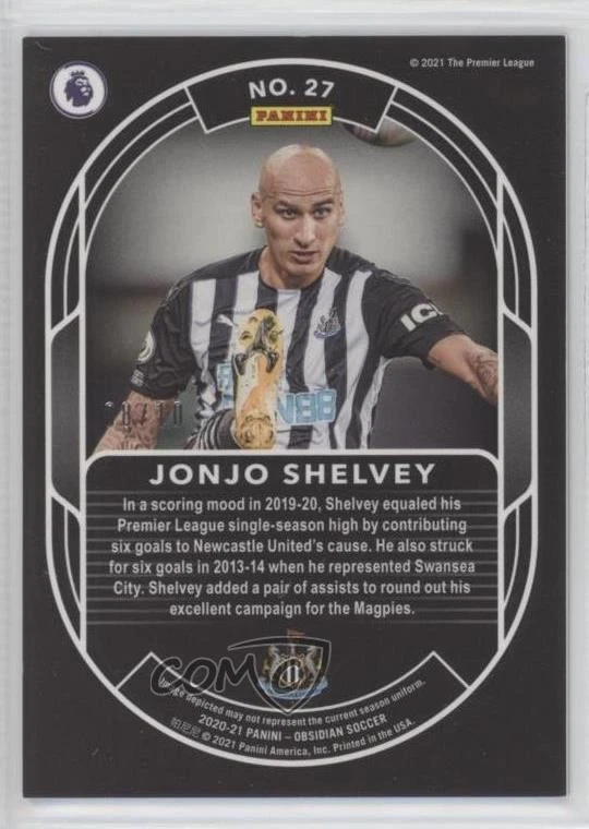 2020-21 Panini Obsidian Pitch Black Electric Etch Yellow /10 Jonjo Shelvey #27 - Image 2 of 2