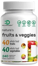 Nature’s Fruits  Veggies Supplement, 240 Veggie Capsules – 80 Whole Food Supe...