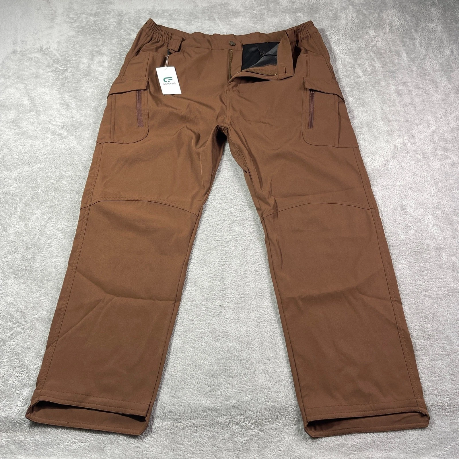 Flexcamo Tactical Cargo Pants Men's 3XL Brown Work Hiking Zip Pockets Utility