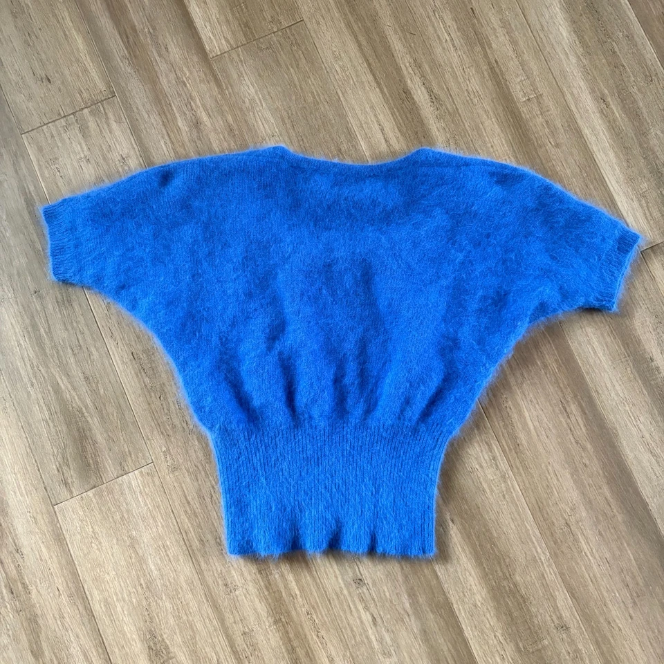 Vintage 1990s Cobalt Blue Fuzzy Angora Sweater Dolman Sleeves Esprit XS-M - Image 4 of 4