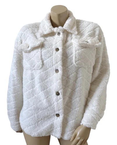 OFF WHITE Giacca donna LOVE TREE taglia media bianco sporco pile snap davanti colletto cropped