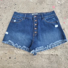 REWASH Cut Off Shorts Size 13 Blue Super High Rise Wedge Denim Button Waist 30