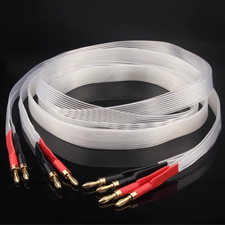 1Pair OCC Silver Plated Flat Wire HIFI Audio Speaker Cable with Banana Connector