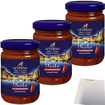 Leverno Pesto Al Peperoncino scharfes Pesto 3er Pack 3x130g Glas usy Block