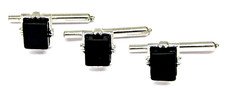 Silver Black Shirt Studs Set 3 Rectangle 7/16  Men  s Formal Wear Wedding Jewelry