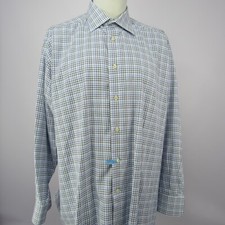 David Donahue Dress Shirt XXL 18-34/35 Blue Black White Check Twill L/S Cotton