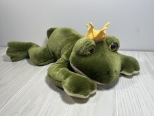 Russ Berrie Prince 17" plush weighted beanbag frog crown red heart on foot