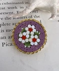Vintage Small Gold Tone Micro Mosaic Pin Brooch Costume Jewelry 💐