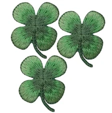 3-Pack Four Leaf Clover Applique Patch Shamrock Good Luck Embroidered Badge 1.5"