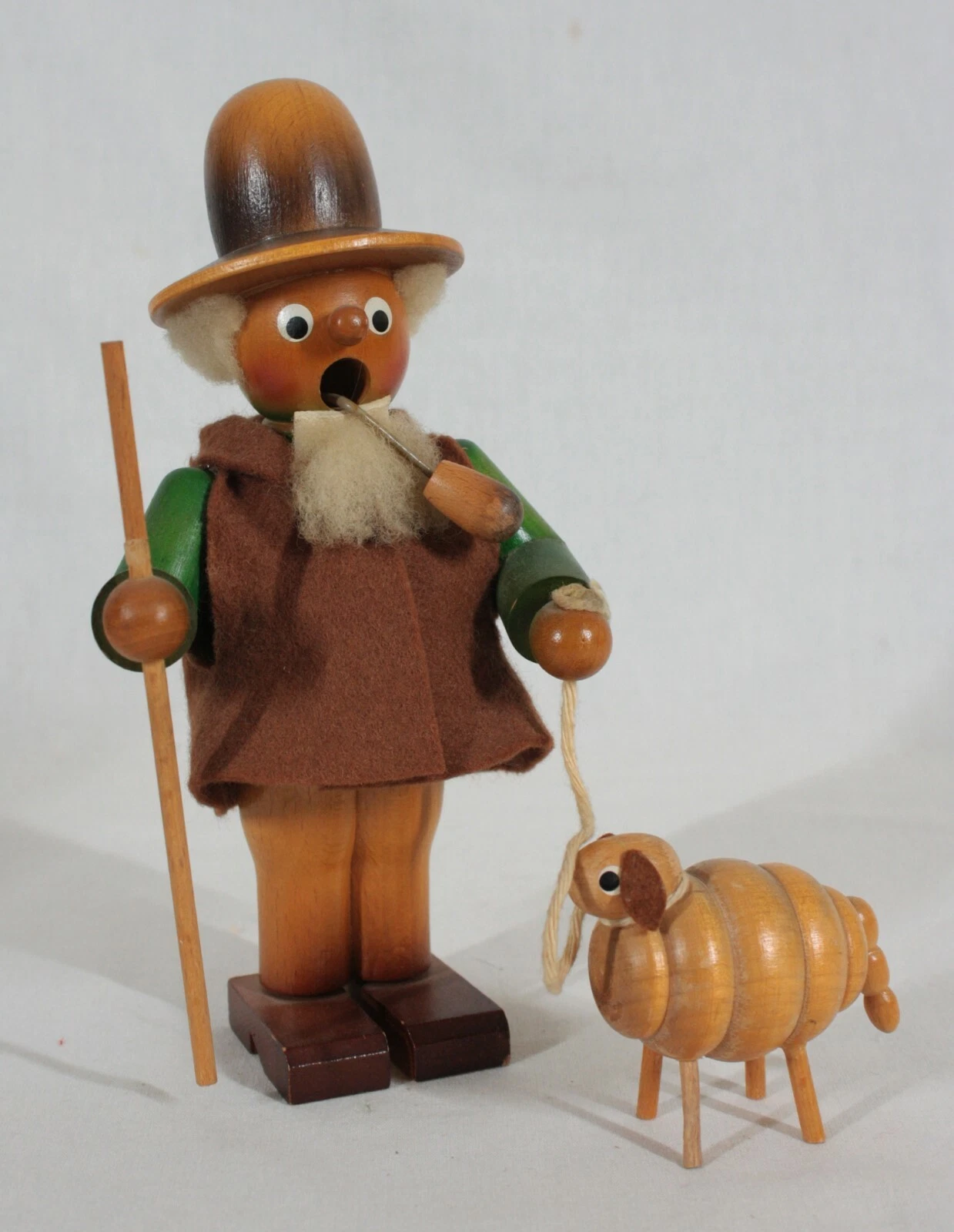 RARE! VINTAGE GERMAN ERZGEBIRGE SHEPHERD WITH SLEEP SMOKER 7.5" TALL NEW