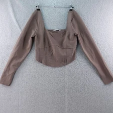 Abercrombie Fitch Womens L Brown Long Sleeve Corset Crop Top Square Neck