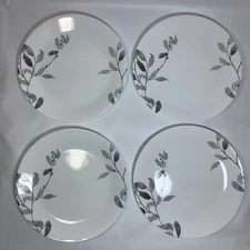 Corelle Vitrelle Misty Leaves White Gray 10.25" Dinner Plates - Set of 4