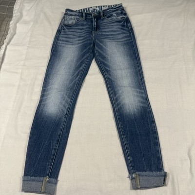 KanCan Women s Jeans Size 25 Kurvy Mid Rise Ankle Skinny Distressed Cuffed Blue