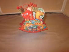 VINTAGE WOOD ROCKING HORSE/REINDEER WITH GIFTS CHRISTMAS ORNAMENT-TAIWAN R.D.C.