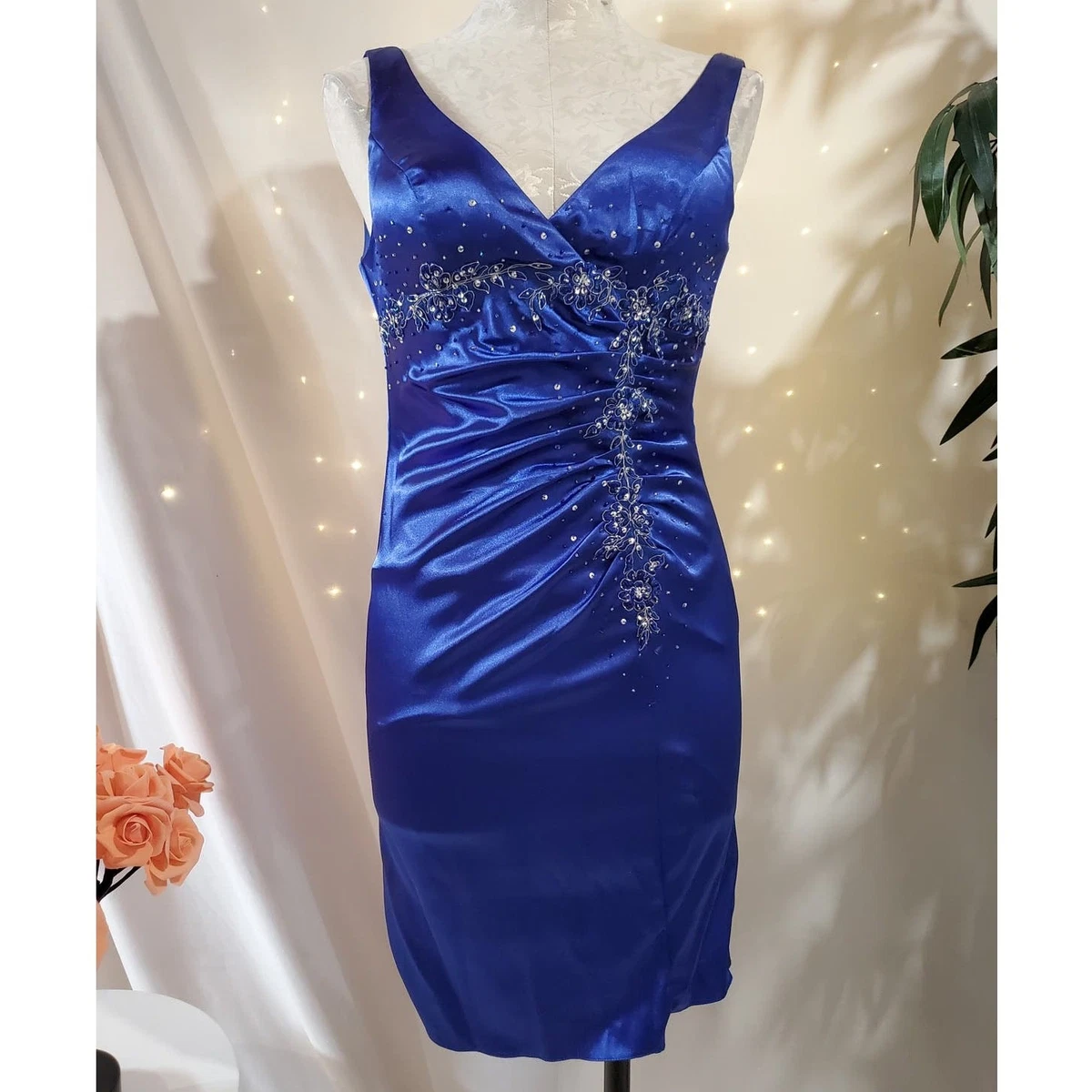 Satin Bodycon Dresses Blue for sale | eBay