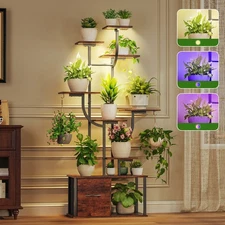 Large Plant Stand with Grow Lights Metal Indoor Plant Shelf Flower Display Rack