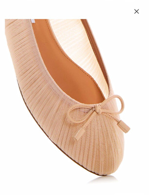 Aquazzura Women s Pink Tulle Bow Ballet Flats Slip-On Round Toe Size 7.5