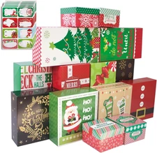 14 Decorative Christmas Gift Boxes with Lids and 80-Count Foil Christmas Gift Ta