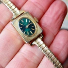 RARE Vintage Seiko Ladies Green Dial Watch Wristwatch Gold Tone 11-7059 Deco NR