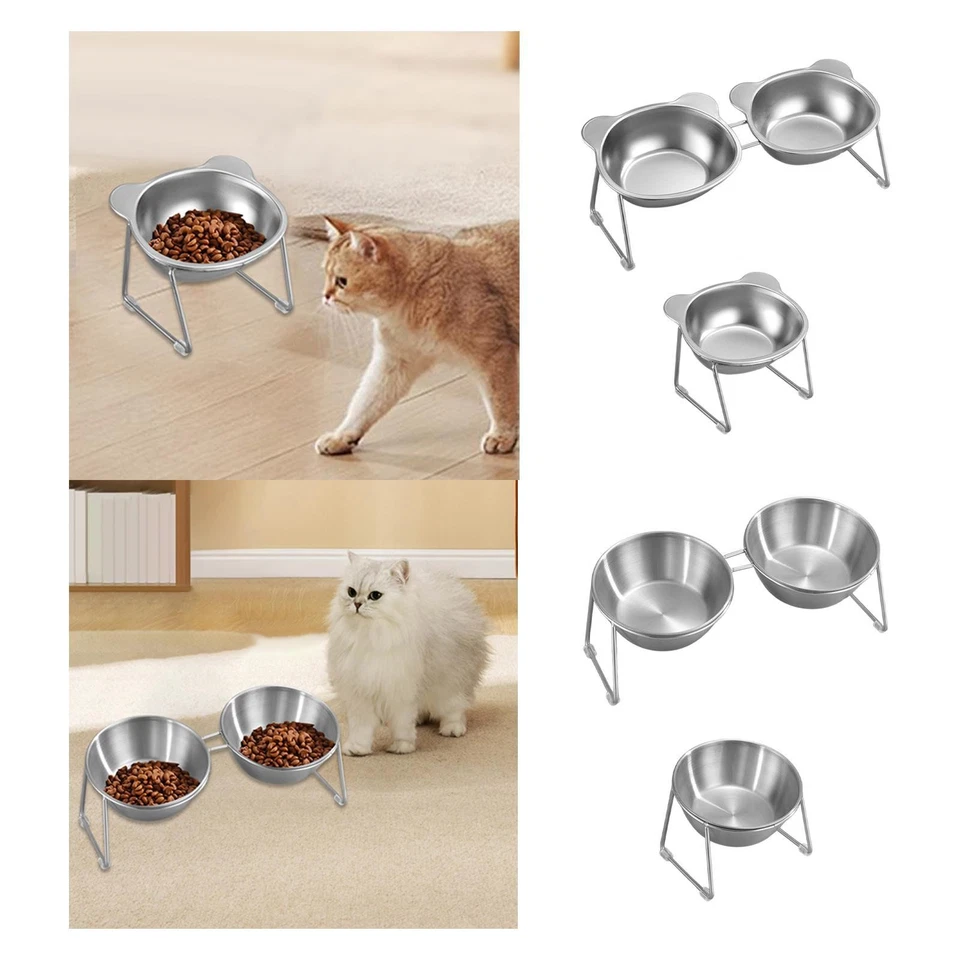 Cat Bowl Elevated Pet Feeder Accessories Decor Stainless Steel Comfortable