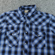 Wrangler Shirt Mens M Blue Plaid Pearl Snap Western Cowboy Short Sleeve Rodeo