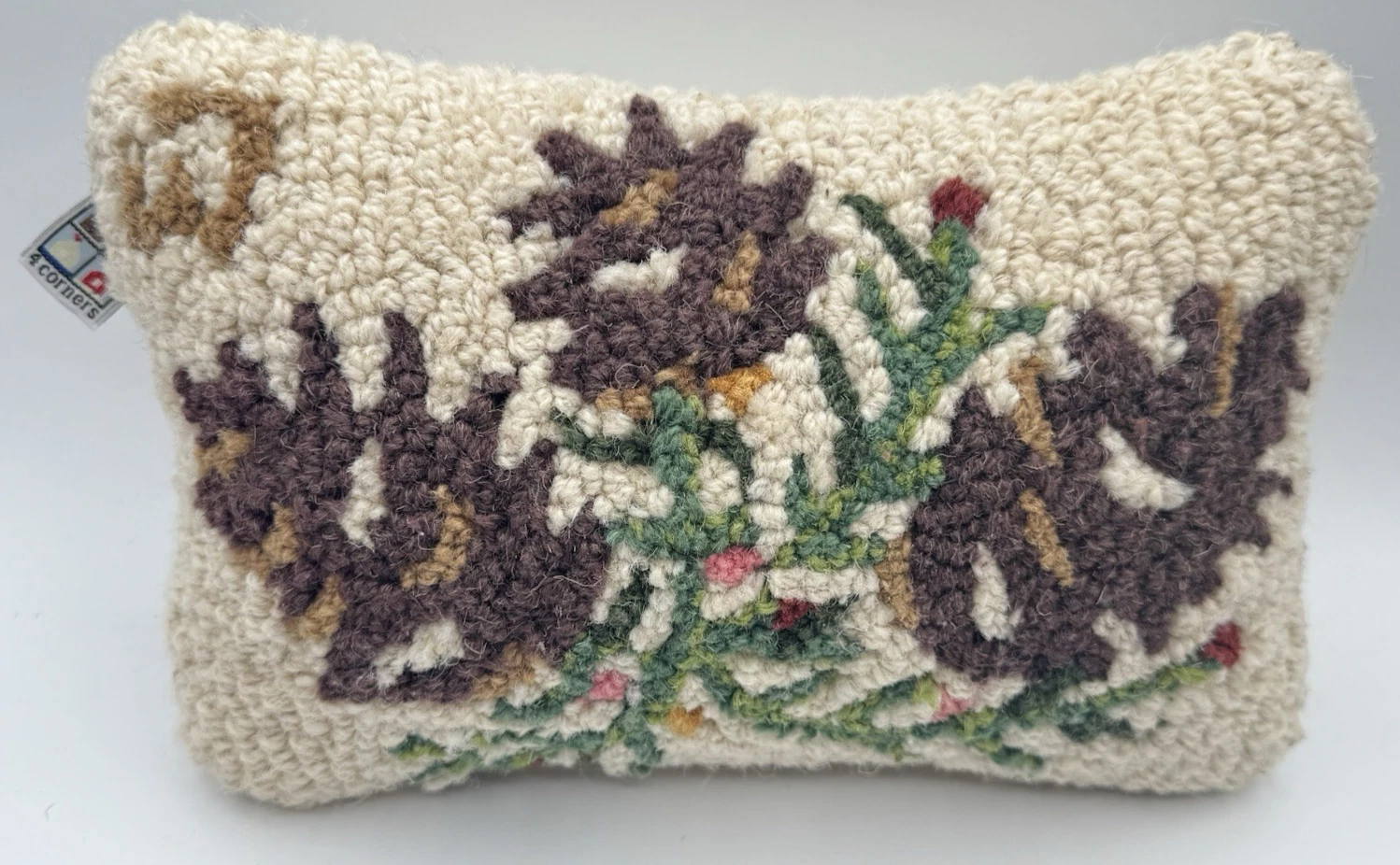 Laura Megroz Chandler 4 Corners Wool Hand Hooked PINCONES Pillow Fall 12” X 8"
