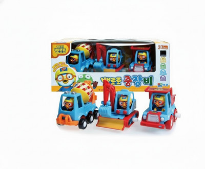 Pororo The Little Penguin Construction Vehicle Toy 3pcs Set Excavator Dump Truck