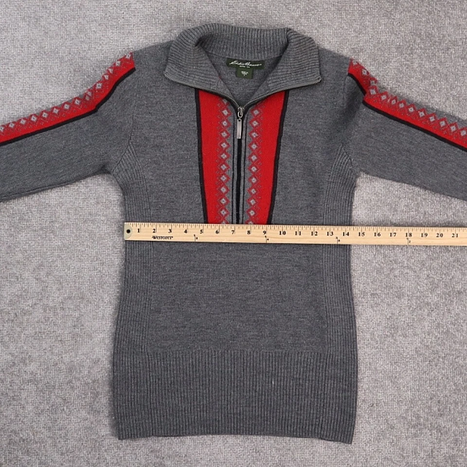 Suéter Para Mujer Eddie Bauer Lana Merino Pequeño Gris Rojo Manga Larga Media Cremallera Foto 4 de 4