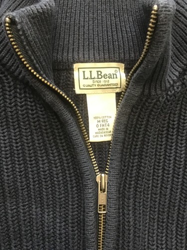 LL Bean Cotton Full Zipper Heavy Knit Sweater Size Medium - Picture 3 of 3