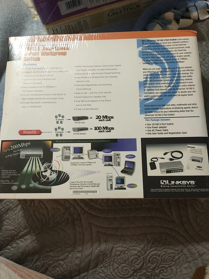 Linksys EZXS55W EtherFast 10/100 5-Port Workgroup Switch NEW SEALED - Image 3 of 4