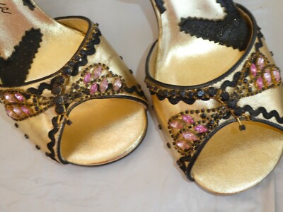 Irregular Choice~Gold & Black Leather (?) Embellished Stiletto~Size 38/7~E/U/C 