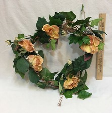 Wreath Peach Roses Green Ivy 15" Artificial Pale Pink Flowers Berries
