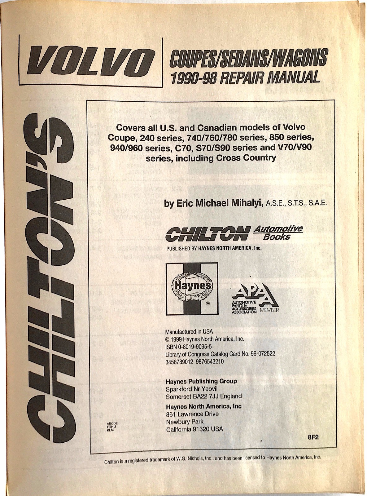 VOLVO Coupe Sedan Wagon Chilton 72302 Service Repair Manual 1990 - 98 1998  | eBay
