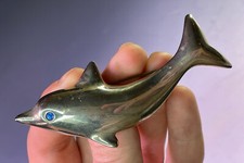 3 3/8" Dolphin Brooch Pin Blue Rhinestone Crystal Eye Jewelry Accessory