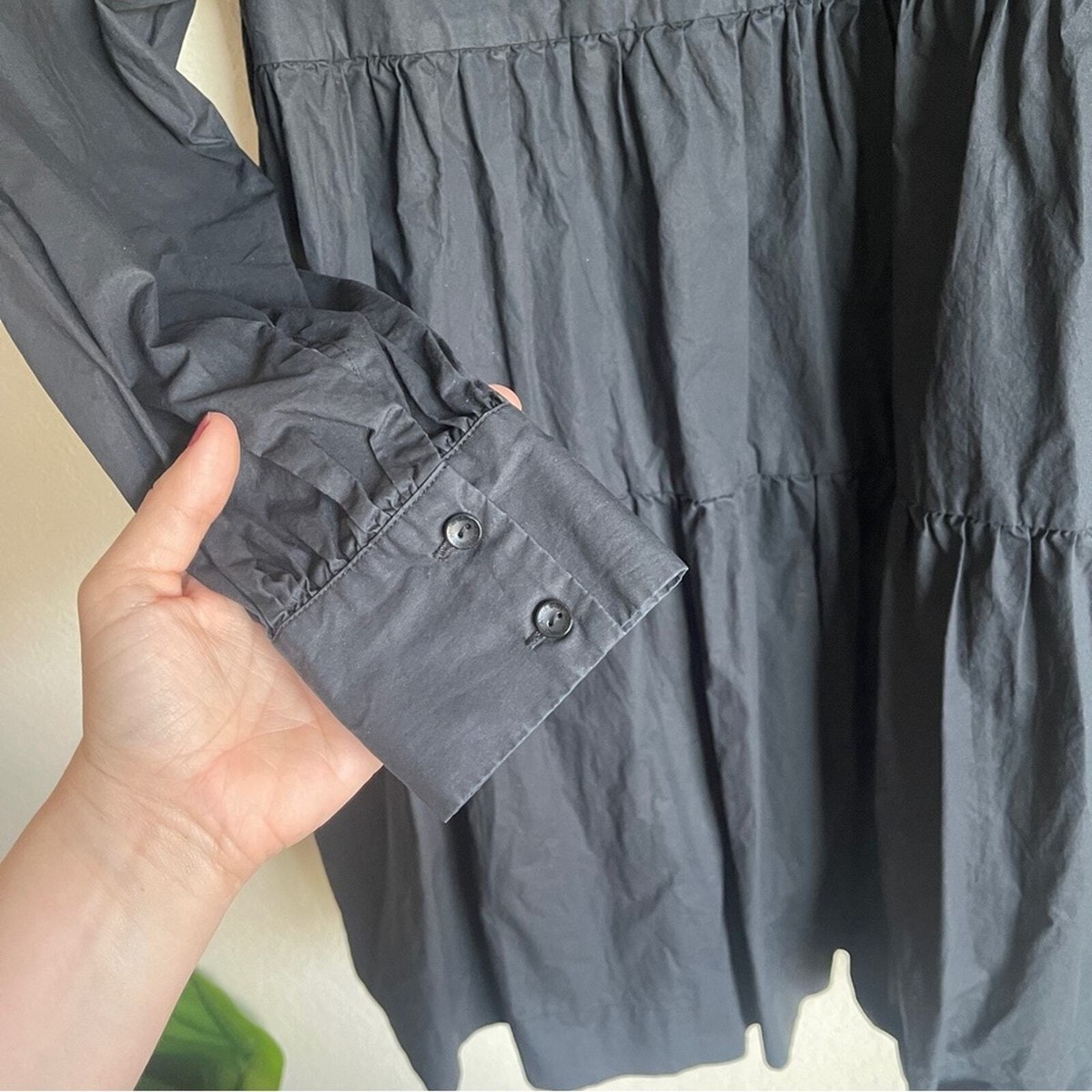 【関税込み】ANINE BING ミディアムドレス Anine Bing Addison Dress Black Long Sleeve V Neck Poplin