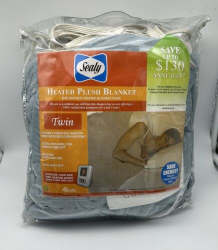 Sealy Heated Soft Plush Blanket Twin with Digital Controller Light Blue