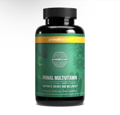 Primal Harvest Multivitamin for Women and Men Vitamin A, C, D, E, B12, B6, 30 Ct