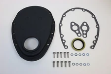 SB Chevy Black Aluminum Timing Chain Cover Kit Gaskets Bolts Seal SBC 350 383