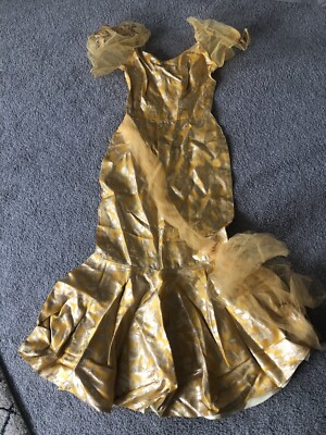 Vtg 40s-50s Paquitas Formal dress Satin Mesh Sequin Metallic