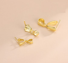 18K Gold Sterling Silver Pinch Bail Clip Jade Clasp Slider Pendant Connector DIY