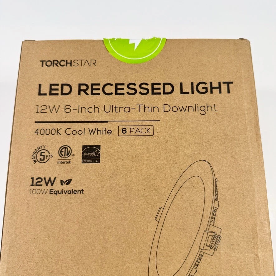 Torchstar LED Recessed Light 12W 6-Inch Ultra-Thin Downlight 6 Pack 4000K Cool - Image 2 of 4