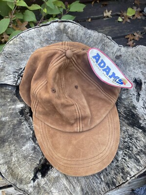 Vintage ADAMS Leather Baseball Cap Hat Adult Size Large Adjustable Brown 