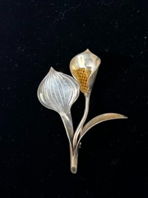 Estate ANTON MICHELSEN Calla Lilly Sterling Silver Brooch Pin, Signed