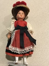 Vintage West Germany Molls Trachten Puppen Celluloid Doll Red/Black Folk Dress