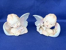 Very Old Lefton Porcelain Cherub Angel Bust Figurines Sheet Music Harp    sj13m1