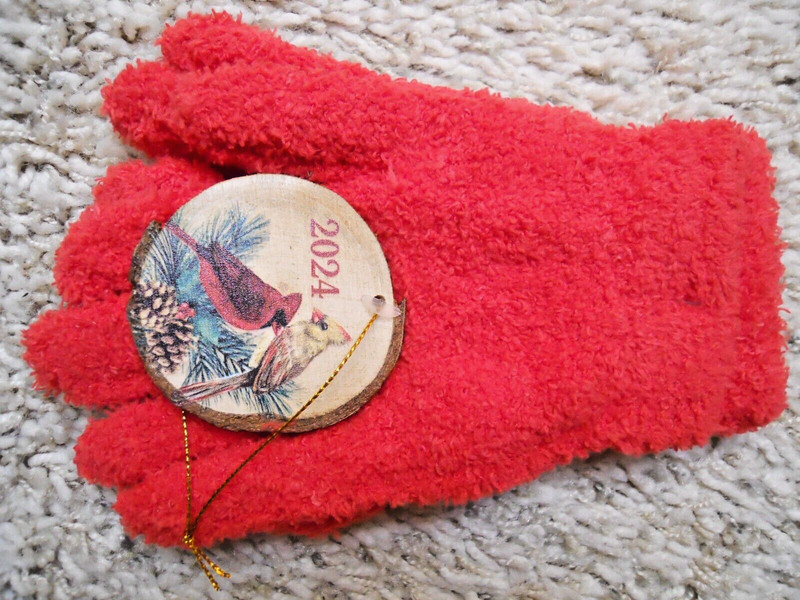 Christmas Wood Ornament with children's gloves, 2024, brand new