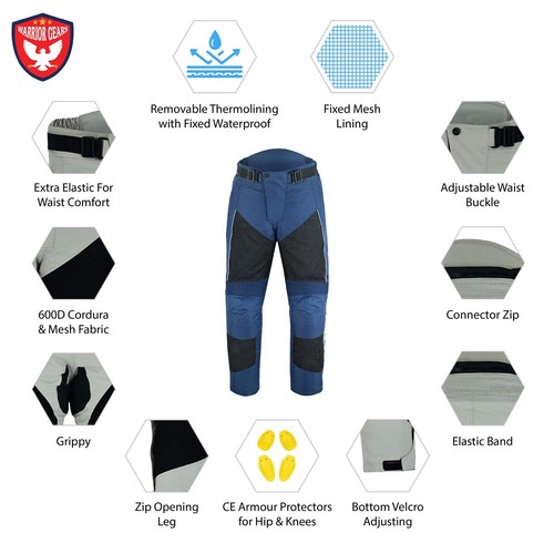 Warrior Motorcycle SUMMER MESH 600D Cordura Textile 3M Breathable Armour Trouser - Picture 40 of 44