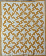 Antique True Cheddar Drunkards Path Patchwork Quilt Hand Stitched 1800s